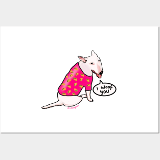 White Bull Terrier in Taco Shirt Posters and Art